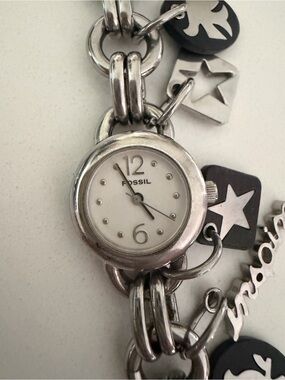 Fossil Silver and White Charm Bracelet Watch